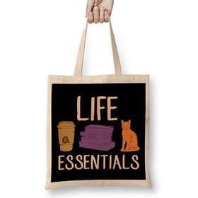 Humuts Cute Life Essentials Are Coffee, Books, and Cats Uzun Saplı Bez Çanta