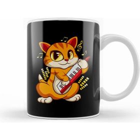 Humuts Cute Musician Cat Kitty Playing Guitar Beyaz Kupa