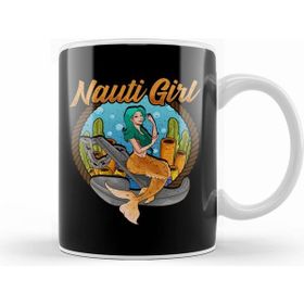 Humuts Cute Nauti Girl Mermaid Naughty Nautical Pun Beyaz Kupa