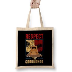 Humuts Cute Respect The Groundhog Funny Groundhog Day Açık Bej Uzun Saplı Bez Çanta