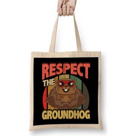 Humuts Cute Respect The Groundhog Funny Groundhog Day Açık Bej Uzun Saplı Bez Çanta