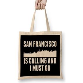 Humuts Cute San Francisco Is Calling And I Must Go Sf Açık Bej Uzun Saplı Bez Çanta