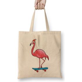 Humuts Cute Santa Hat Flamingo Skateboard Christmas Açık Bej Uzun Saplı Bez Çanta