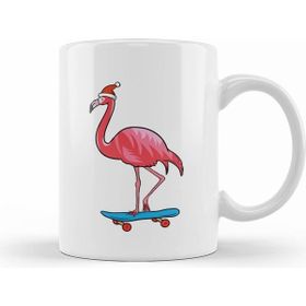 Humuts Cute Santa Hat Flamingo Skateboard Christmas Beyaz Kupa
