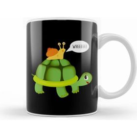 Humuts Cute Snail Riding On Turtle Yelling Whee Animals Beyaz Kupa
