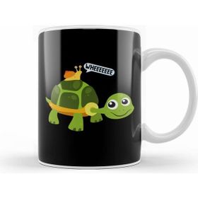 Humuts Cute Snail Riding On Turtle Yelling Whee Animals Beyaz Kupa