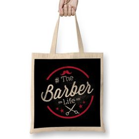Humuts Cute The Barber Life Professional Barbershop Açık Bej Uzun Saplı Bez Çanta