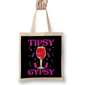 Humuts Cute Tipsy Gypsy Funny Halloween Drinking Wine Açık Bej Uzun Saplı Bez Çanta