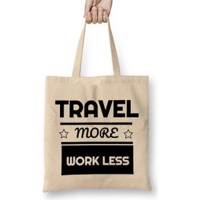 Humuts Cute Travel More Work Less For Travel Açık Bej Uzun Saplı Bez Çanta