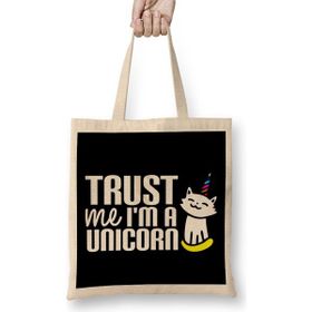 Humuts Cute Trust Me I'm A Unicorn Cat Kitty Unicorn Açık Bej Uzun Saplı Bez Çanta