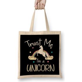 Humuts Cute Trust Me I'm A Unicorn Pun Obsessed Kid Açık Bej Uzun Saplı Bez Çanta