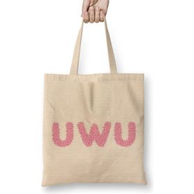 Humuts Cute Uwu Emoji Social Media Meme Stans Flower Idol Kpop Açık Bej Uzun Saplı Bez Çanta