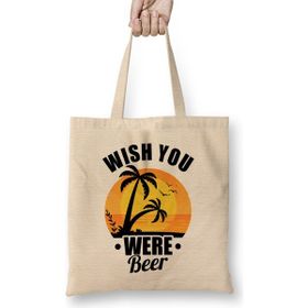 Humuts Cute Wish You Were Beer Funny Punny Beer Pun Açık Bej Uzun Saplı Bez Çanta