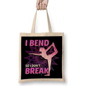 Humuts Cute Yoga I Bend So I Don't Break Flexibility Açık Bej Bez Uzun Saplı Çanta