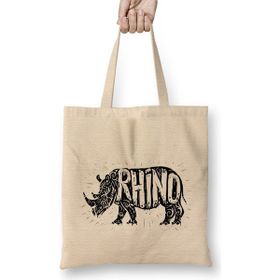 Humuts Dabbing Rhino Rhinoceros Dab Animal 02 Açık Bej Uzun Saplı Bez Çanta