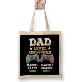 Humuts Dad Level Unlocked Gaming New Dad Baby Announcement Fathers Day Daddy To Be Video Game First 02 Bez Çanta