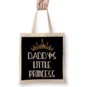 Humuts Daddy's Little Princess White Font Gold Tiara Uzun Saplı Bez Çanta