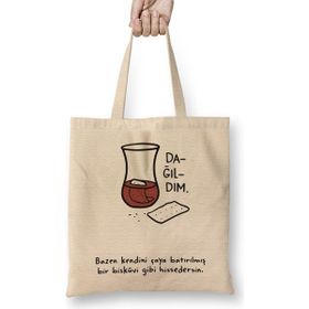 Humuts Dağıldım Açık Bej Uzun Saplı Bez Çanta