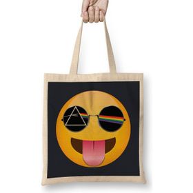 Humuts Dark Side Of The Sticking Out Tongue Emoji Açık Bej Uzun Saplı Bez Çanta