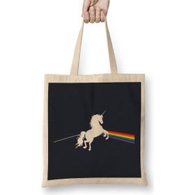 Humuts Dark Side Of The Unicorn Pink Floyd Mix Açık Bej Uzun Saplı Bez Çanta