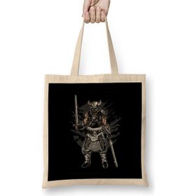 Humuts Dark Viking And Swords Motif Açık Bej Uzun Saplı Bez Çanta