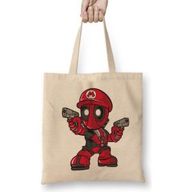 Humuts Deadpool Mario Marvel Açık Bej Uzun Saplı Bez Çanta
