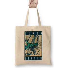 Humuts Demon Slayer Kimetsu No Yaiba Açık Bej Uzun Saplı Bez Çanta