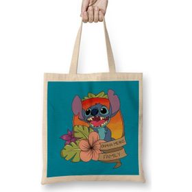 Humuts Disney Ohana Means Family Stitch Açık Bej Uzun Saplı Bez Çanta