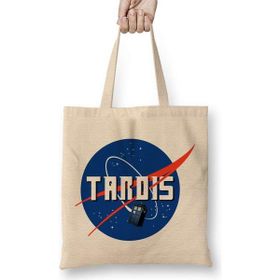 Humuts Doctor Who Tardis Nasa Logo Açık Bej Uzun Saplı Bez Çanta