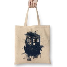 Humuts Doctor Who Tardis Splash Style Açık Bej Açık Bej Bez Çanta