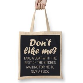 Humuts Don T Like Me Angsty Slogan Açık Bej Uzun Saplı Bez Çanta