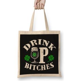 Humuts Drink Up Bitches Açık Bej Uzun Saplı Bez Çanta