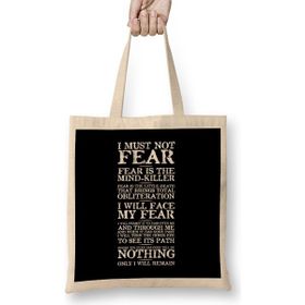 Humuts Dune Fear Quotes Açık Bej Uzun Saplı Bez Çanta