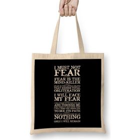 Humuts Dune Fear Quotes Açık Bej Uzun Saplı Bez Çanta