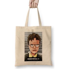 Humuts Dwight Schrute Dunder Mifflin Açık Bej Uzun Saplı Bez Çanta