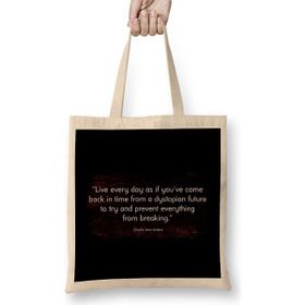 Humuts Dystopian Live Your Life To Prevent From Breaking Quote Bez Uzun Saplı Açık Bej Rengi Çanta
