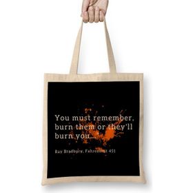 Humuts Dystopian You Must Remember To Burn Them Quote Bez Uzun Saplı Açık Bej Rengi Çanta