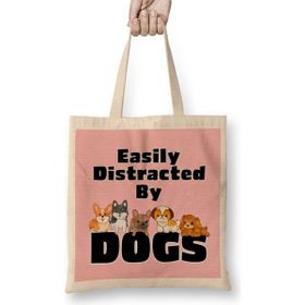 Humuts Easily Distracted By Dogs Puppy Lover 01 Bez Uzun Saplı Açık Bej Rengi Çanta