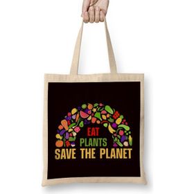 Humuts Eat Plants Save The Planet Vegan Vegetarian Veganism Veggie Bez Uzun Saplı Açık Bej Rengi Çanta