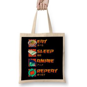 Humuts Eat Sleep Anime Repeat Cute Anime Obsessed Bez Uzun Saplı Açık Bej Rengi Çanta