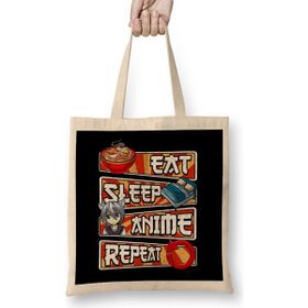 Humuts Eat Sleep Anime Repeat Cute Anime Obsessed Bez Uzun Saplı Açık Bej Rengi Çanta