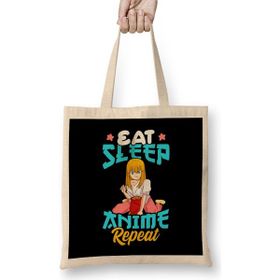 Humuts Eat Sleep Anime Repeat Cute Anime Obsessed Bez Uzun Saplı Açık Bej Rengi Çanta