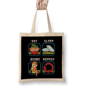 Humuts Eat Sleep Anime Repeat Cute Anime Obsessed Bez Uzun Saplı Açık Bej Rengi Çanta