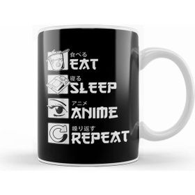 Humuts Eat Sleep Anime Repeat Funny Japanese Manga Tee 01 Beyaz Kupa