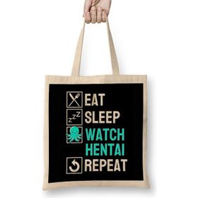 Humuts Eat Sleep Anime Repeat Hentai Ecchi Anime Gift Bez Uzun Saplı Açık Bej Rengi Çanta