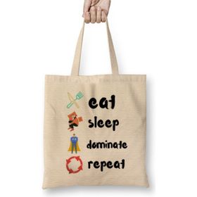 Humuts Eat Sleep Dominate Repeat Açık Bej Uzun Saplı Bez Çanta