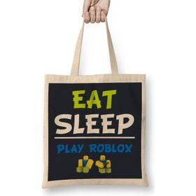 Humuts Eat Sleep Play Roblox Açık Bej Uzun Saplı Bez Çanta