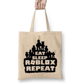 Humuts Eat Sleep Roblox Repeat 01 Açık Bej Uzun Saplı Bez Çanta