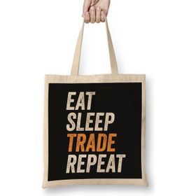 Humuts Eat Sleep Trade Repeat Funny Trading Gift For Traders Bez Uzun Saplı Açık Bej Rengi Çanta