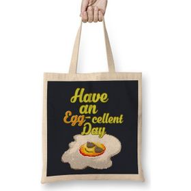 Humuts Egg Have An Eggcellent Day Açık Bej Uzun Saplı Bez Çanta